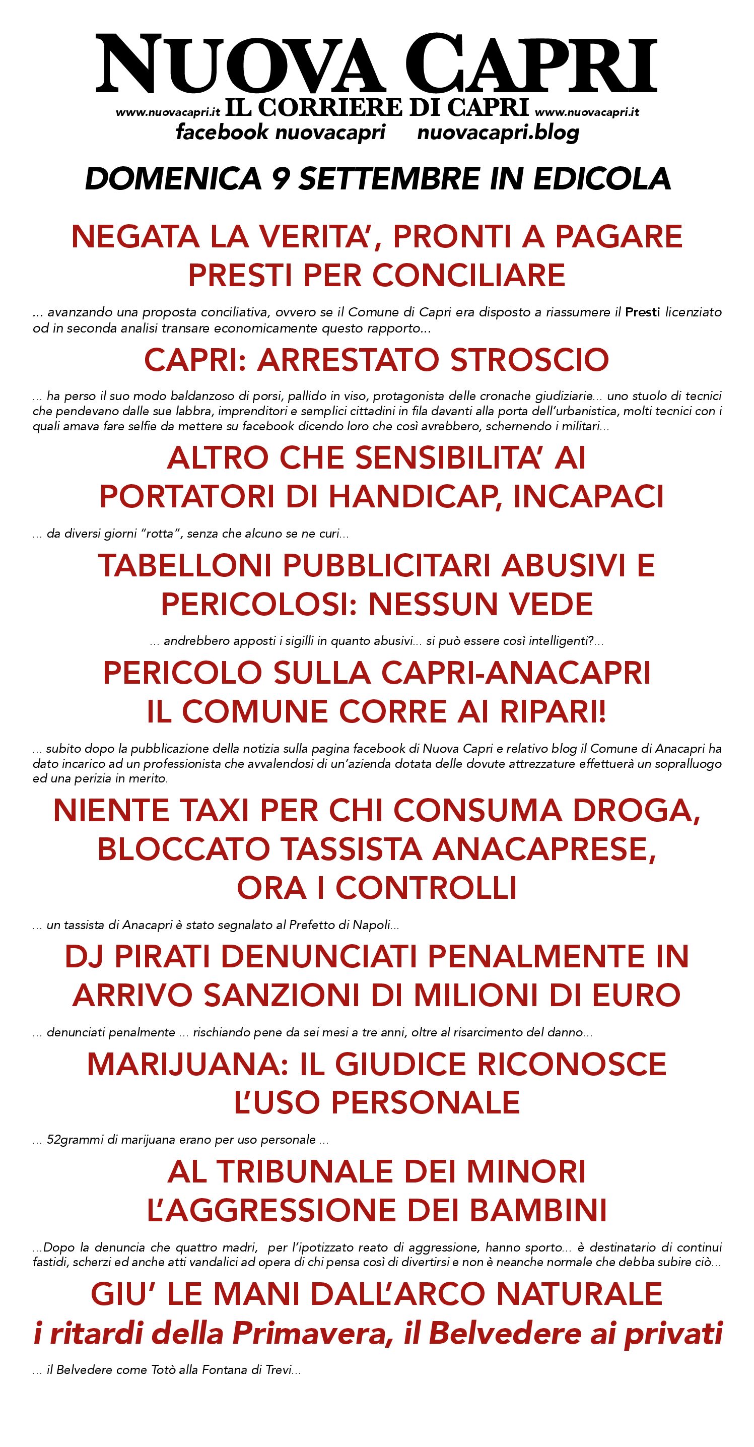 DOMENICA 9 SETTEMBRE NUOVA CAPRI IN EDICOLA