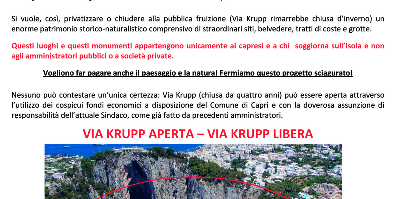 APRIRE VIA KRUPP CON I DANNI DELLE MANCATE MANUTENZIONI