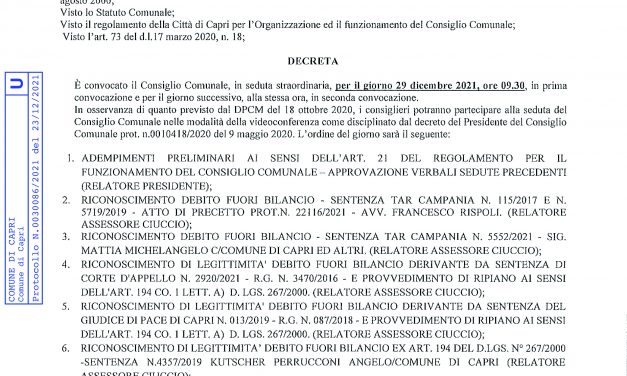 MERCOLEDI’ CONSIGLIO COMUNALE PER I DEBITI FUORI BILANCIO, BORSA DI STUDIO E MODIFICHE AL PORTO TURISTICO